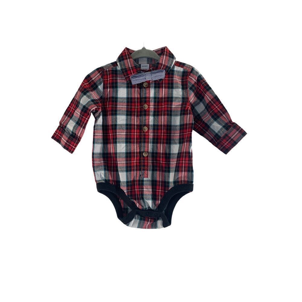 OLD NAVY Boy’s Holiday Plaid with Bow Tie One Piece / Size: 3-6 Months